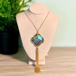 Gold Labradorite Clover Pendant Necklace